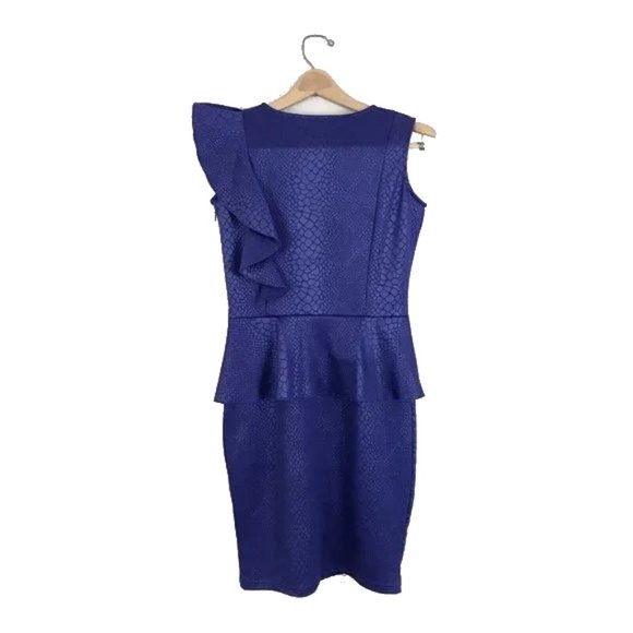 NWT Women Size Medium Samuel Dong Asymmetric Ruffle Snakeskin Print Sheath Dress - Picture 6 of 6